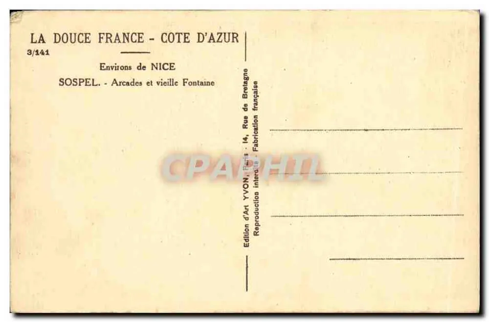 Sospel — Arcaden und alte Fontäne — Édition d'Art YVON - Rückseite