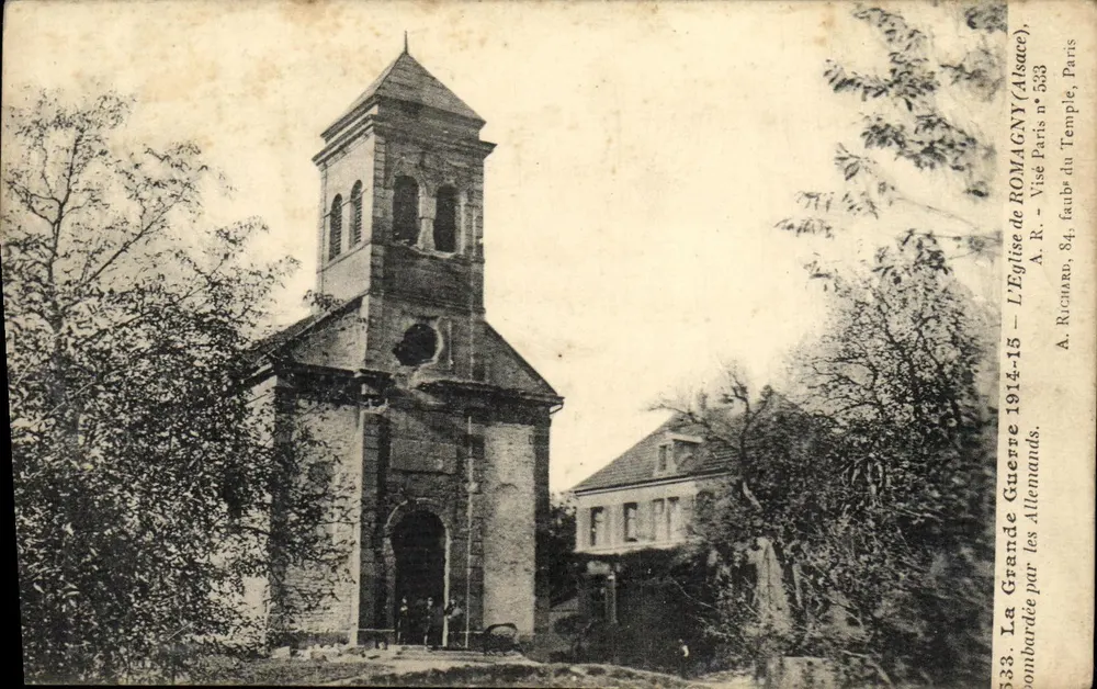 Die Kirche von Romagny (Elsass) — von den Deutschen bombardiert — A. Ricuarn, Paris Nr. 533 - Vorderseite