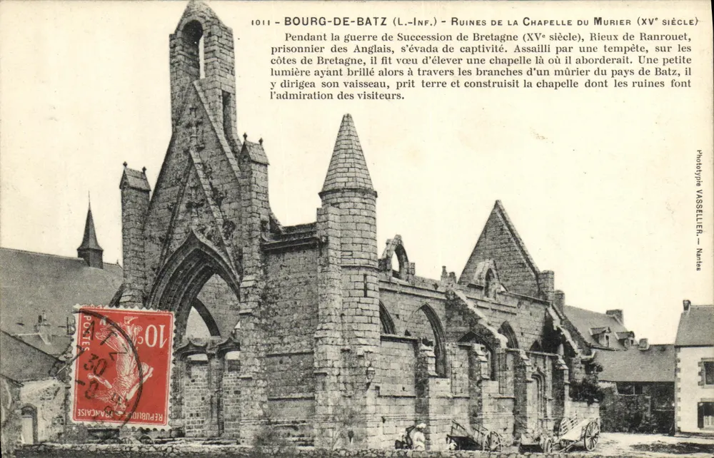Bourg-de-Batz — Ruínas da capela do Murier (século XV) — Fototipo Vasselier, Nantes - Frente