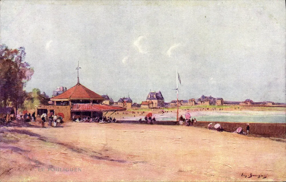 Le Pouliguen — vista da praia e do porto — por Eug. Bongnini, série S.XVIII, n°7 - Frente