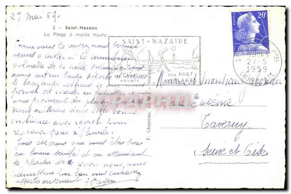 Saint-Nazaire — A Praia com maré alta — editor F. Chapeau, n°2 - Verso