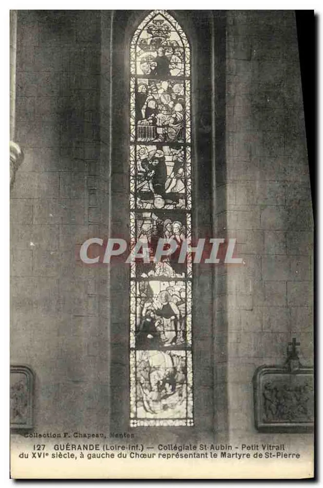 Guérande (Loire-Inf.) — Kollegiatstift St-Aubin — Kleines Glasfenster des 16. Jahrhunderts, das das Martyrium des Petrus darstellt - Vorderseite