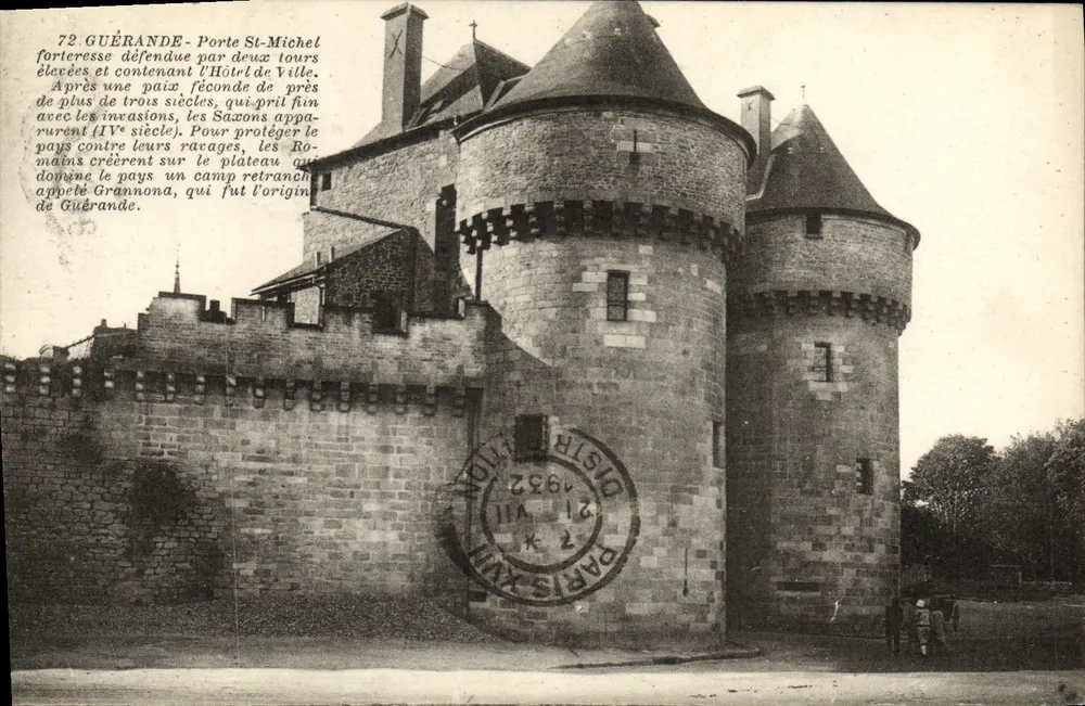Guérande - Porte Saint-Michel — fortaleza defendida por duas torres — editor J. Distr. Paris, n°72 - Frente