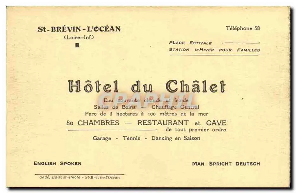 Ein einfaches Zimmer — Hotel du Châlet, St-Brévin-l'Océan — Cadé, Verlag-Fotograf - Rückseite