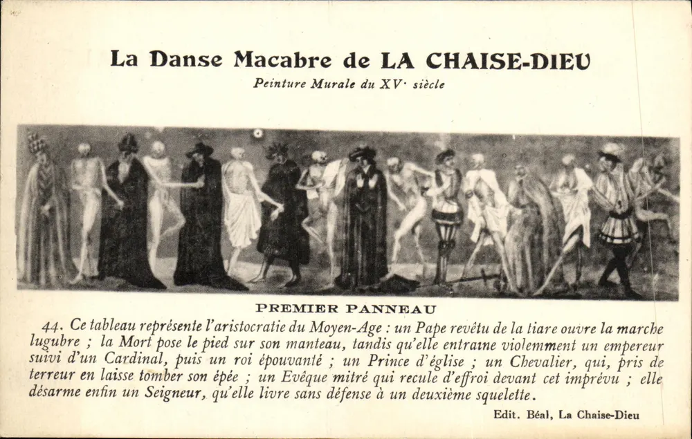 A Dança Macabra de LA CHAISE-DIEU — Pintura Murale do Século XV — Edit. Béal, La Chaise-Dieu - Frente