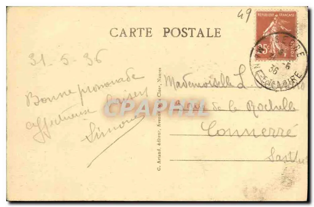 Segrè - L'Église de la Madeleine — éditeur G. Arand, Nantes, n° 37 - Verso
