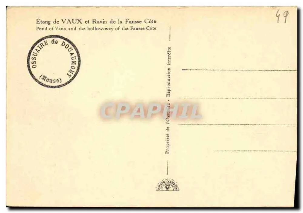 Étang de Vaux und Schlucht der Fausse Côte — Panoramablick — Verlag Ossuaire de Douaumont - Rückseite
