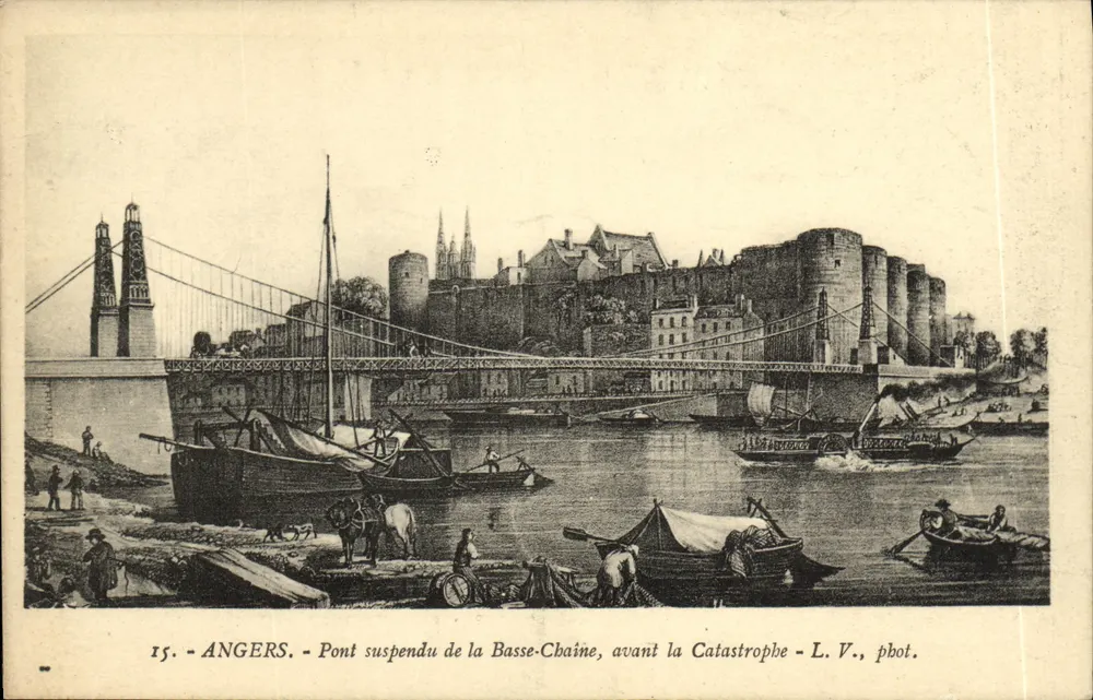 Angers - Hängebrücke der Basse-Chaîne, vor der Katastrophe - L. V., Kupferstecher. - Vorderseite