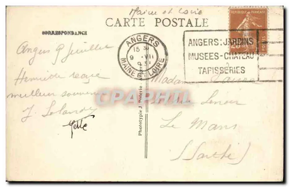 Angers - Der Kiosk am Mail und das Rathaus - P. C. - Rückseite