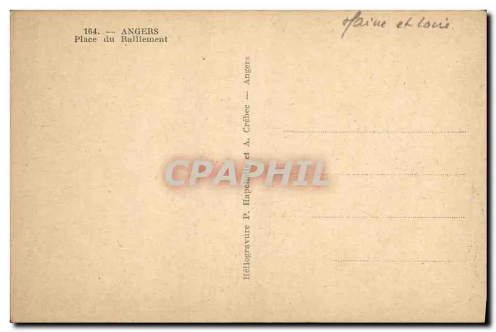 Angers — Praça do Ralliement — Héliogravure P. Hapenau e A. Crébec - Verso