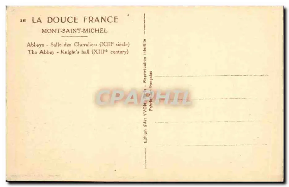 Mont-Saint-Michel — Salle des Chevaliers (13. Jahrhundert) — Édition d'Art YVON - Rückseite