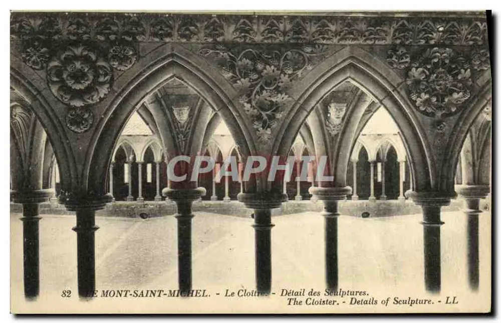 Mont-Saint-Michel — Der Cloister — Detail der Skulpturen — LL - Vorderseite