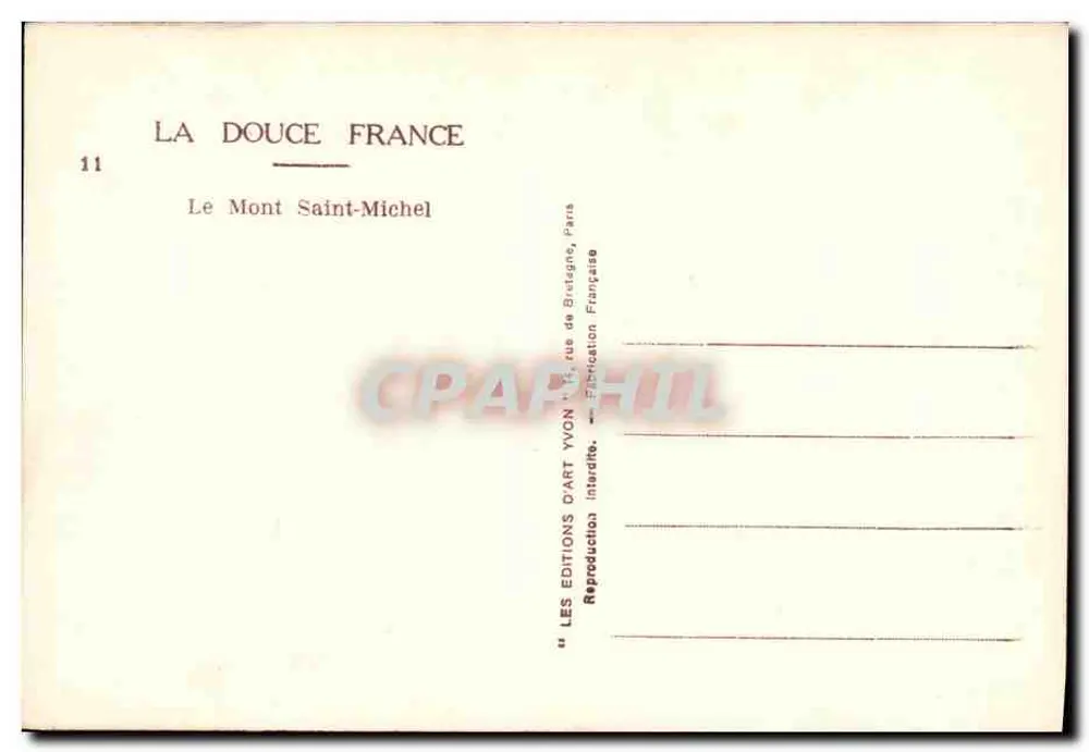 Monte Saint-Michel — vista panorâmica — Les Éditions d'Art Yvon, Paris - Verso