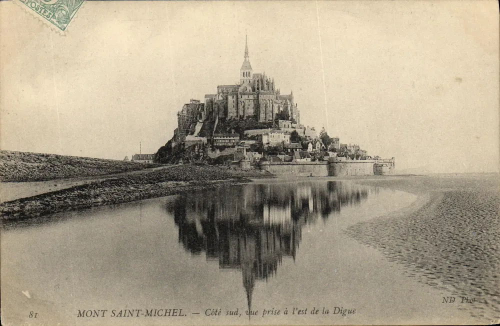 Mont Saint-Michel — Südseite, Ansicht vom Osten der Digue — ND Plot - Vorderseite