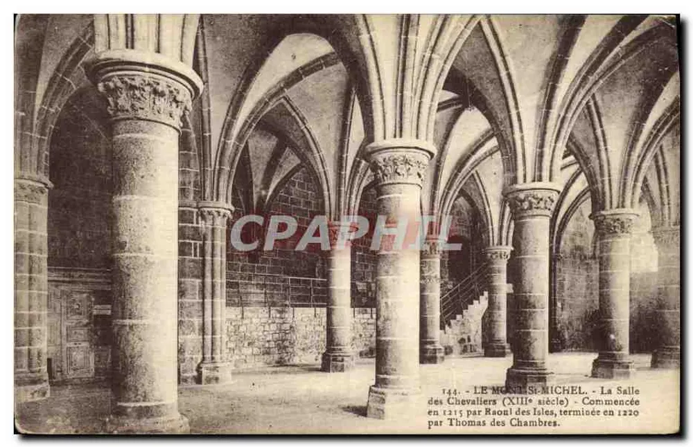 Mont-Saint-Michel - Die Saal der Ritter (13. Jahrhundert) - Angefangen 1219 von Raoul des Isles, fertiggestellt 1220 von Thomas des Chambres. - Vorderseite