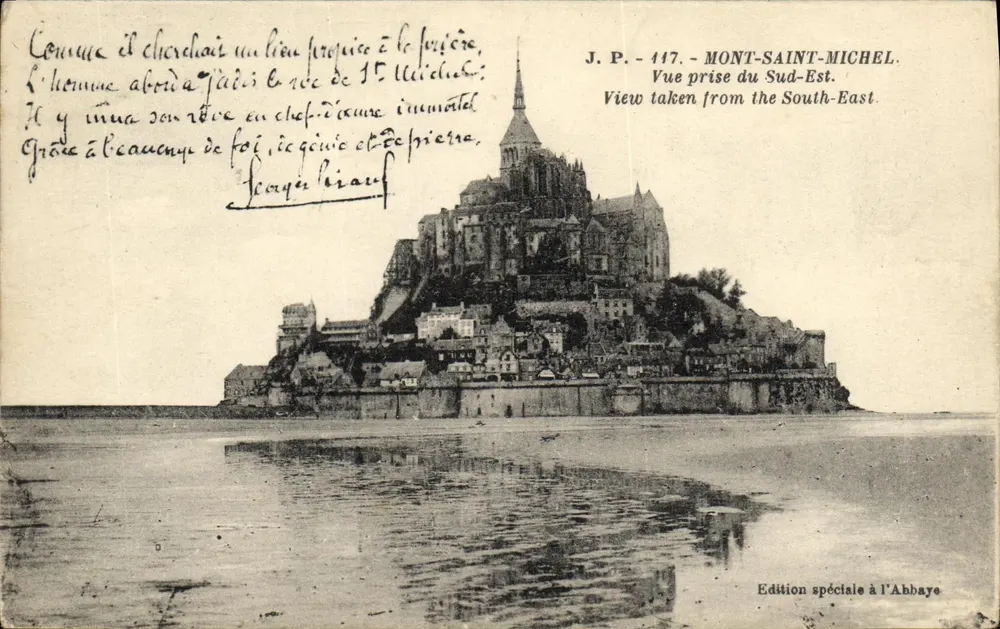 Mont-Saint-Michel — Ansicht vom Südosten — J.P. - 117 — Sonderausgabe bei der Abtei - Vorderseite