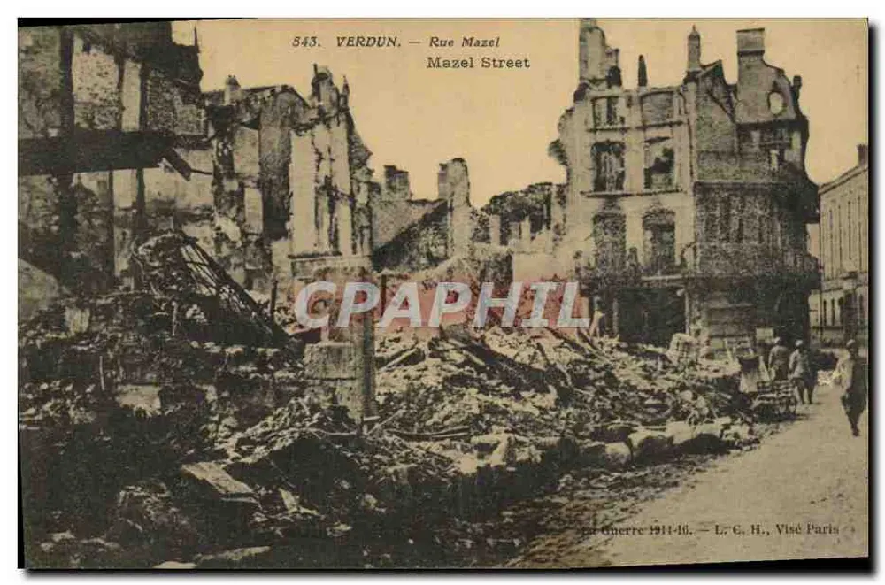 Verdun — Rue Mazel — devastação após a guerra 1914-1918 — editor L. C. H., Paris - Frente
