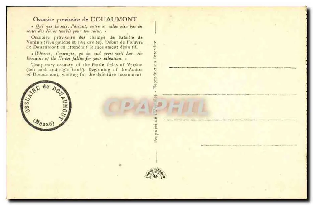 Ossario provisional de Douaumont — Comienzo de la obra del monumento definitivo — Foto-Véroude - Reverso