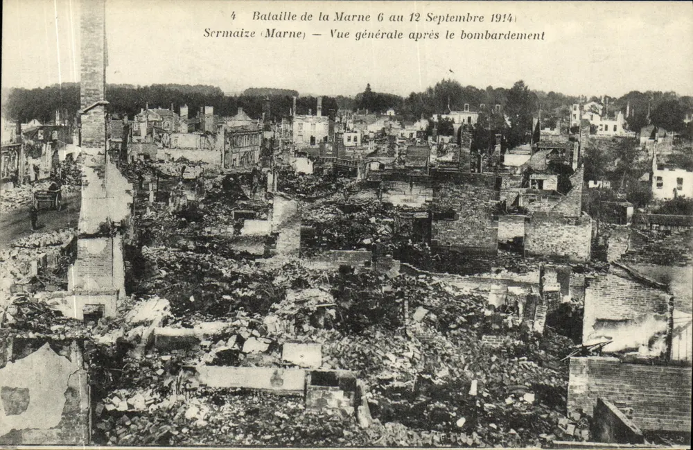 Sermaize-Marne — Allgemeiner Blick nach dem Bombardement — A. Humbert, phot. edit. St Dizier, n°4 - Vorderseite