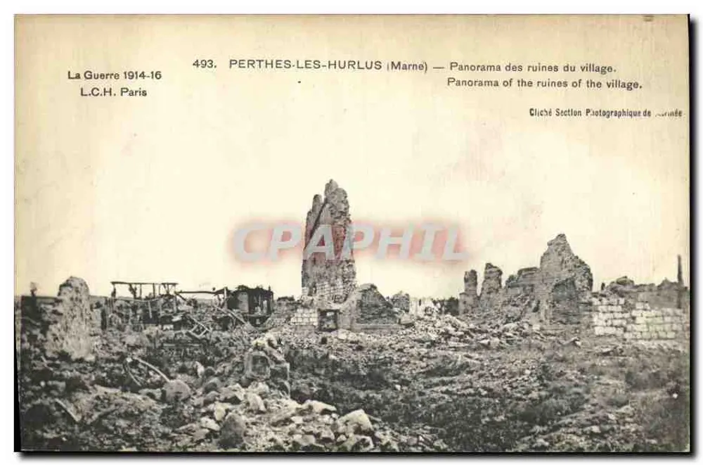 Perthes-les-Hurlus (Marne) — Panorama der DorfRuinen — Foto von Section Photographique de Paris - Vorderseite