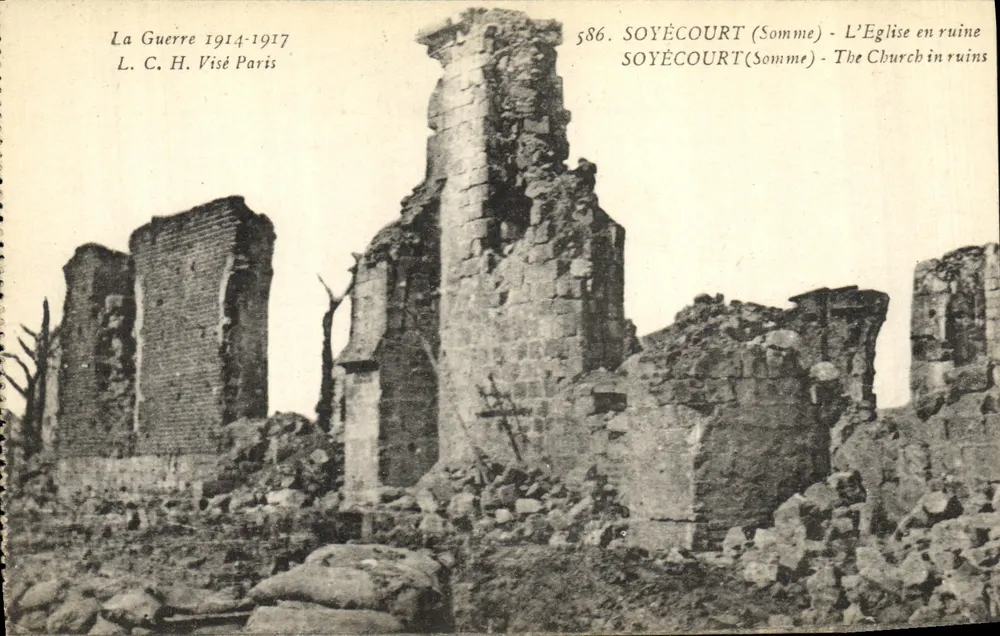 Soyécourt (Somme) — Die zerstörte Kirche — L. C. H. Visé Paris, Nr. 586 - Vorderseite