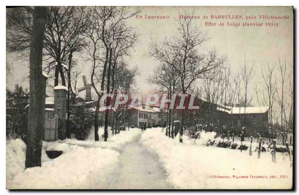 Im Lauragais - Dorf BARRELLES, nahe Villefranche - Schneeeffekt (Januar 1914) - Papeterie Fraysauch, Verlag 1914 - Vorderseite