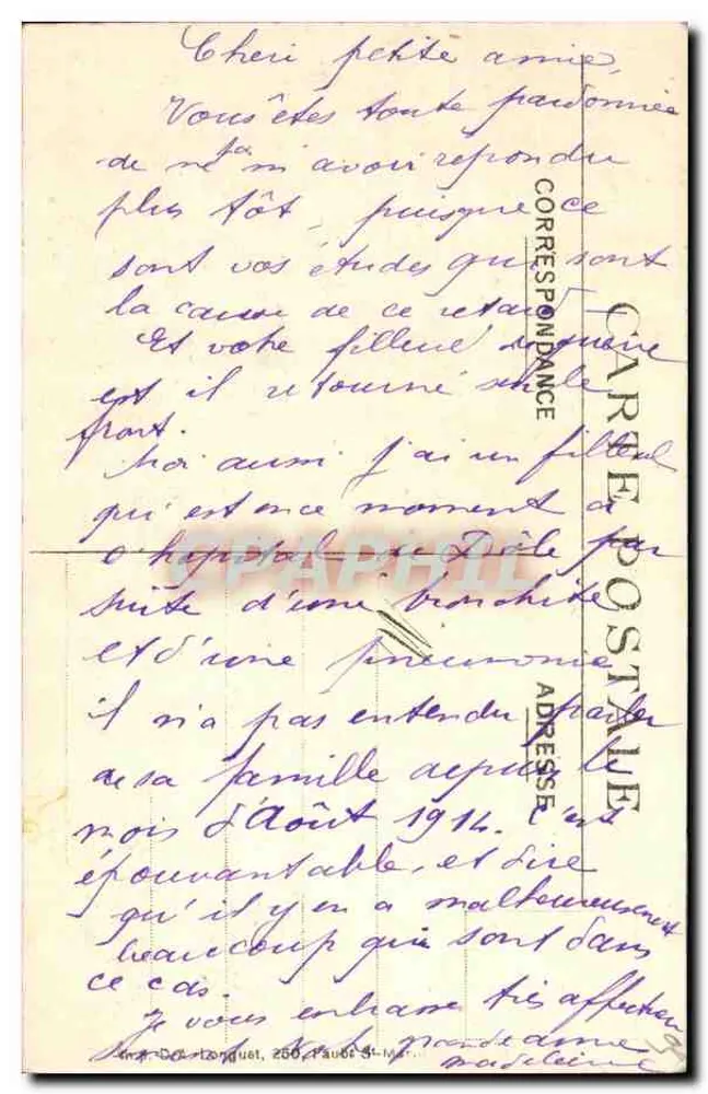 Arras — Krieg 1914 — Nach dem Bombardement vom 6., 7. und 8. Oktober, Perspektive des Glockenturms und des oberen Teils der Rue St-Géry, der zerstört wurde — Charles Ledieu, Arras, N°15 - Rückseite