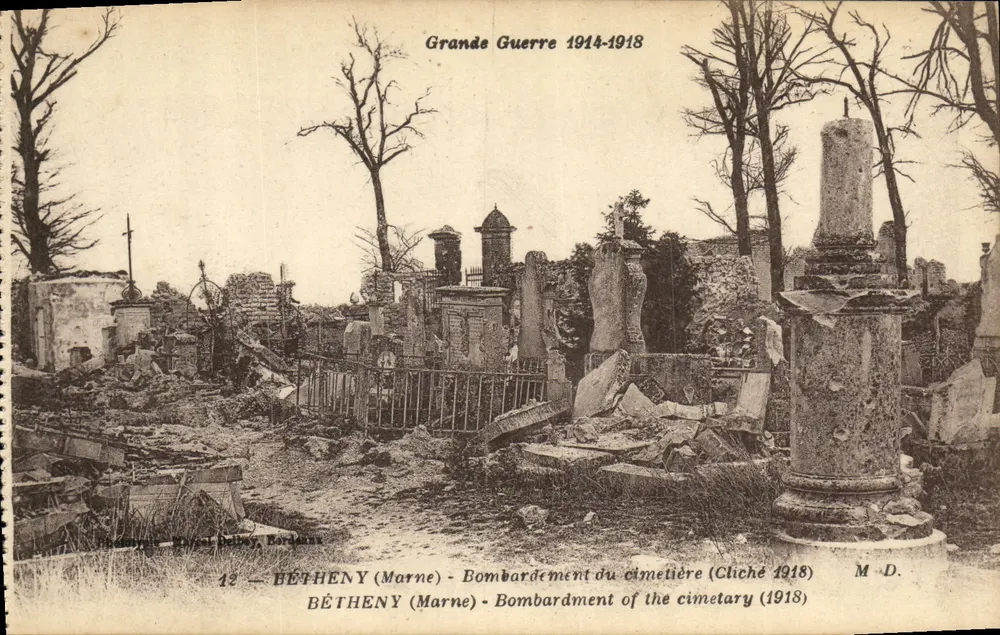 Béthény (Marne) — Bombardierung des Friedhofs (Cliché 1918) — M.-D. - Vorderseite