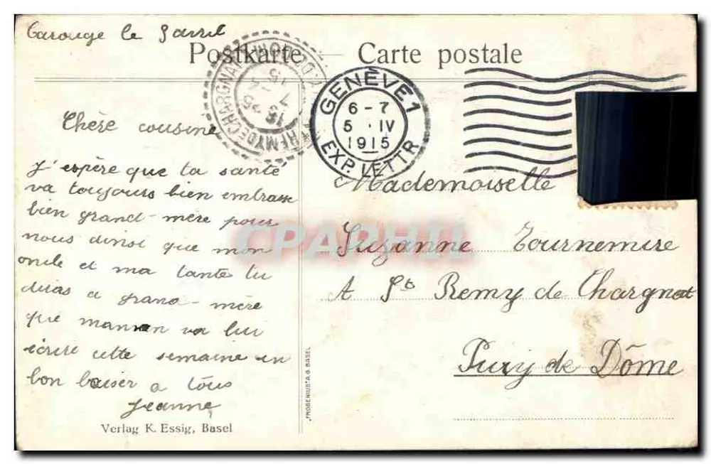 Soldats et paysannes — scène de campagne — Verlag K. Essig, Basel - Rewers