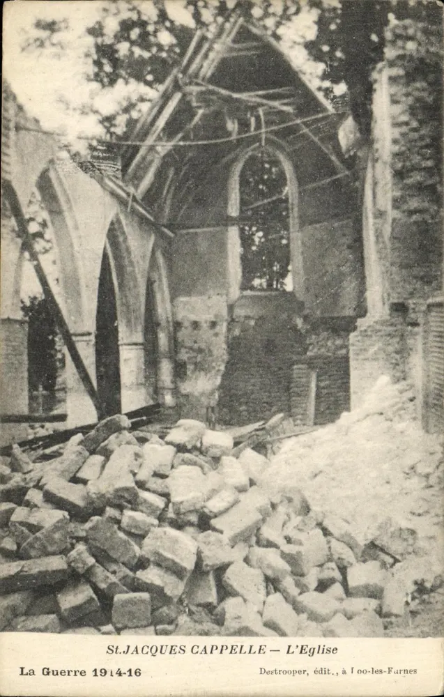 St-Jacques-Cappelle — A Igreja destruída — Destrooper, editor, em Toulon-les-Farnes - Frente