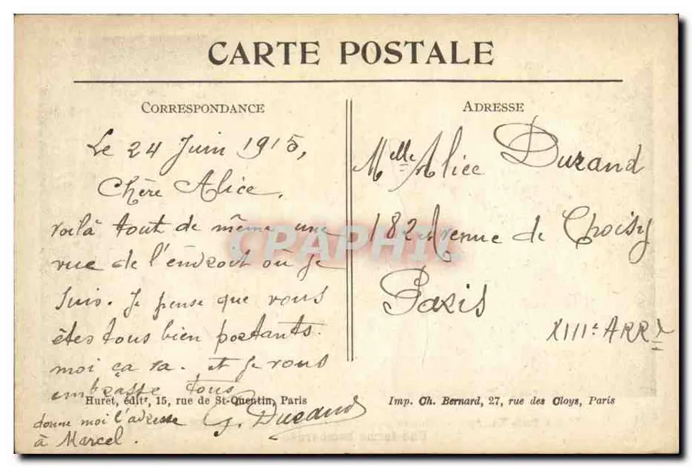 Villers-au-Bois — Bombardierte Farm während des Krieges 1914-1915 — Stempel in Paris Nr. 230 - Rückseite