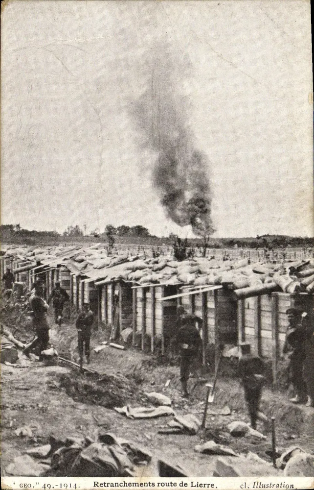 Schützengräben auf der Straße nach Lierre — 1914 — Illustration - Vorderseite