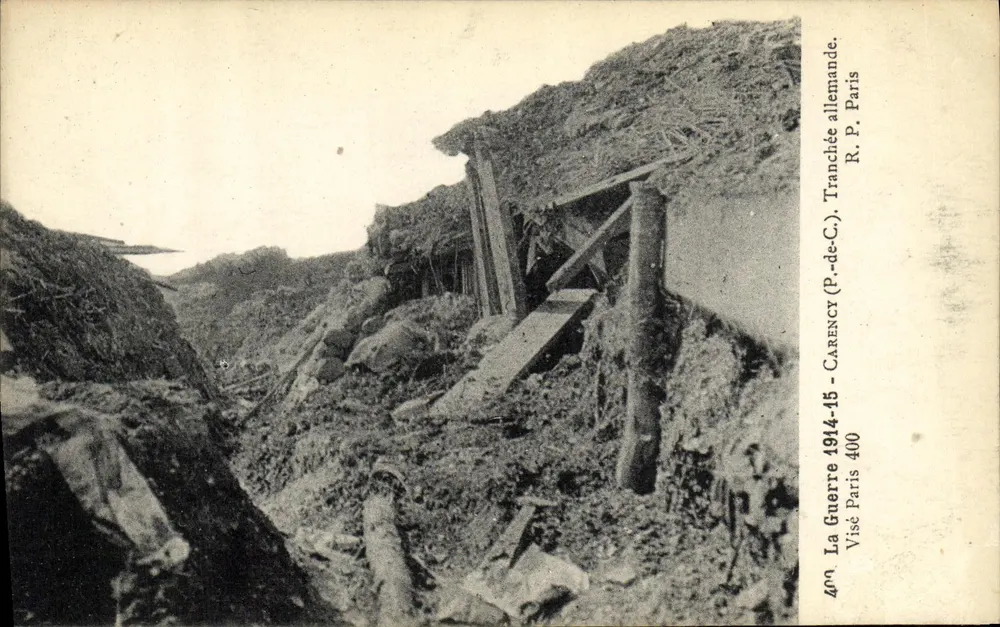 Tranchée allemande — vue de la tranchée à P. de C. — éditeur R. P. Paris, n° 400 - Vorderseite