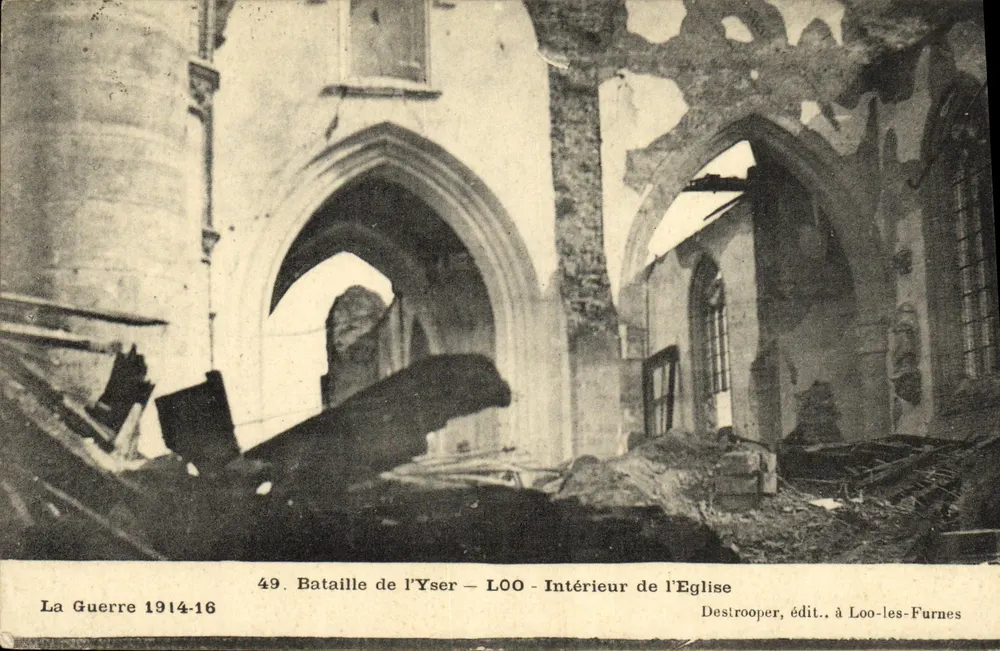 Schlacht am Yser — Loo — Innenansicht der Kirche — Destrooper, Verlag in Loo-les-Furnes - Vorderseite
