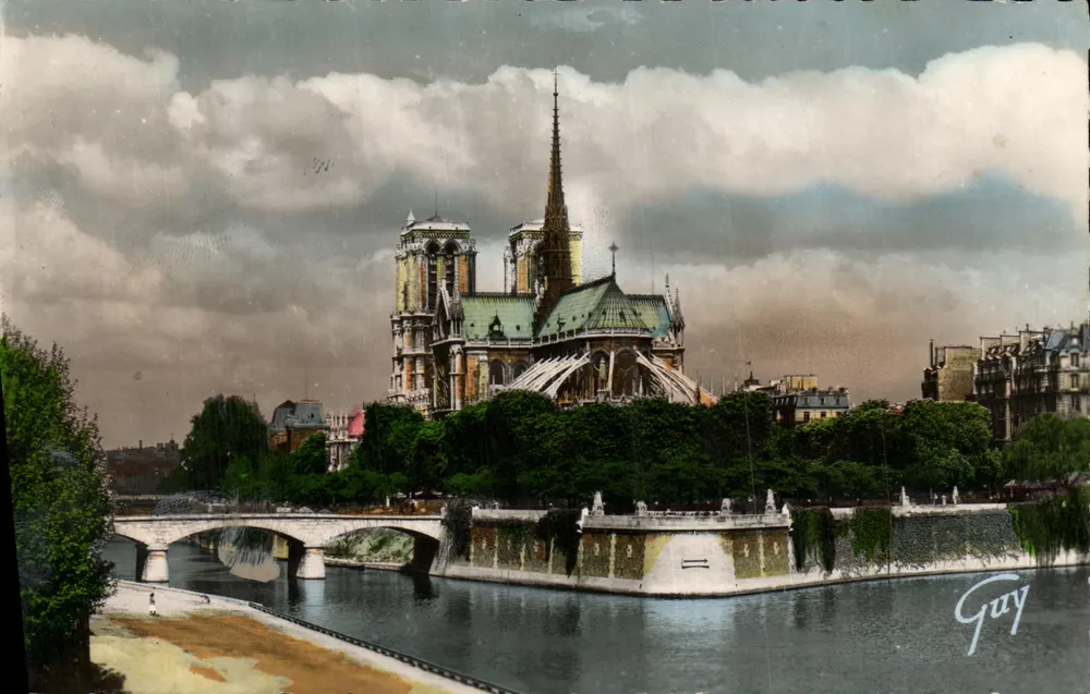 Notre-Dame de Paris — die Spitze der Île de la Cité, die Brücke und der Platz des Erzbischofs — Verlag Guy - Vorderseite