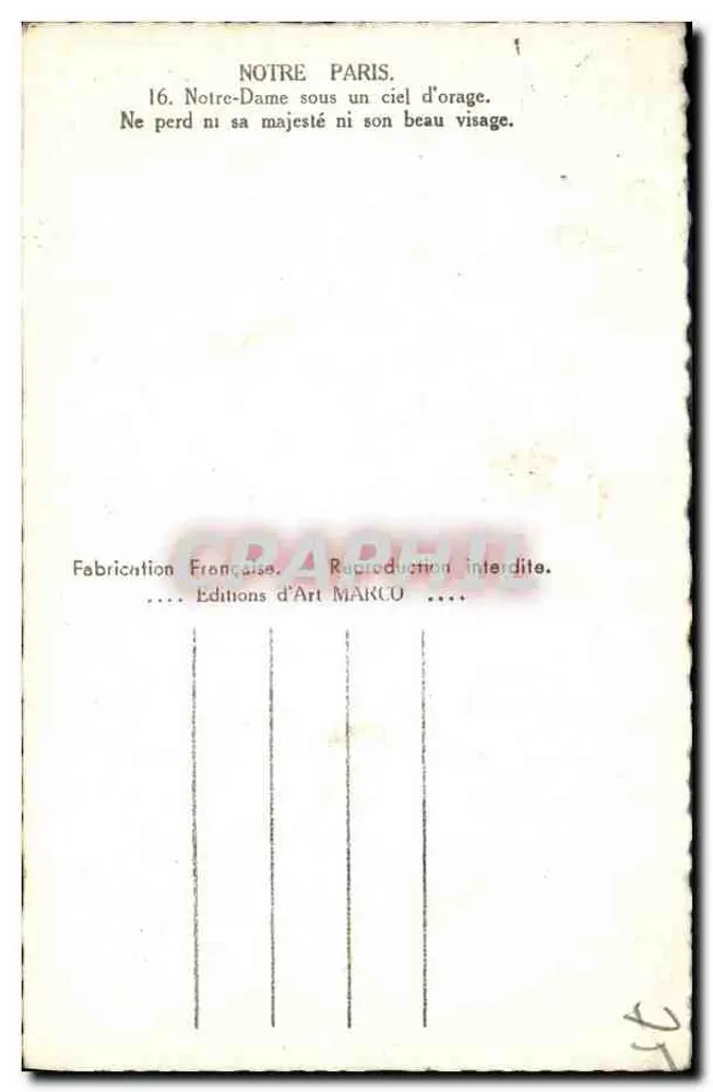 Notre-Dame de Paris — unter einem stürmischen Himmel — Art Editions MARCO, n°16 - Rückseite