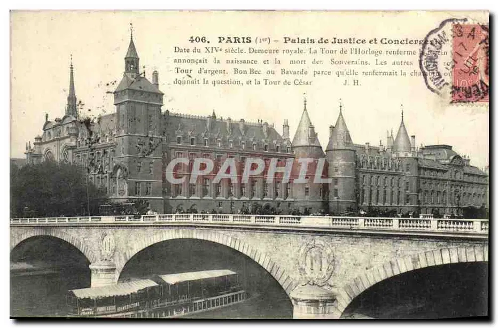 Paris (14e) — Palácio da Justiça e Conciergerie — editor J.H. n°406 - Frente