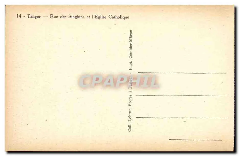Tanger — Rue des Siaghins und die katholische Kirche — Lebrun Frères in Tanger - Rückseite