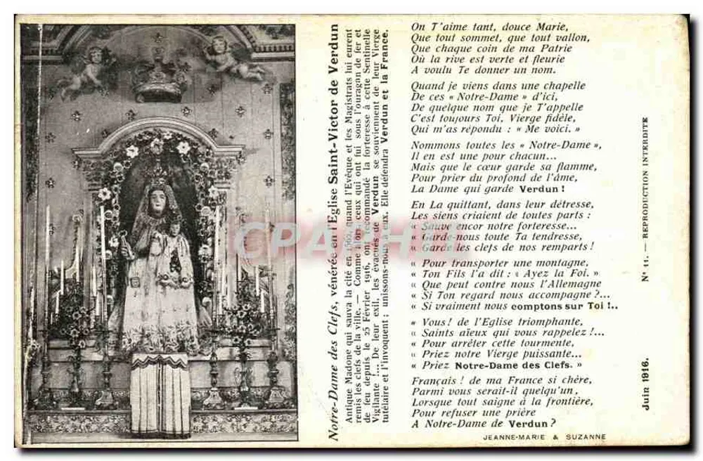 Notre-Dame de Verdun — Alte verehrte Statue in der Kirche — Verlag: Jeanne-Marie & Suzanne, Nr. 11 - Vorderseite