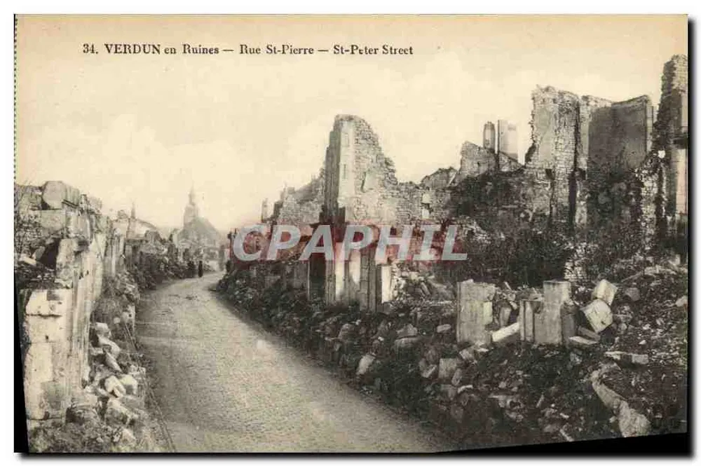 Verdun in Ruinen — Straße St-Pierre — unbekannter Verleger, Nr. 34 - Vorderseite