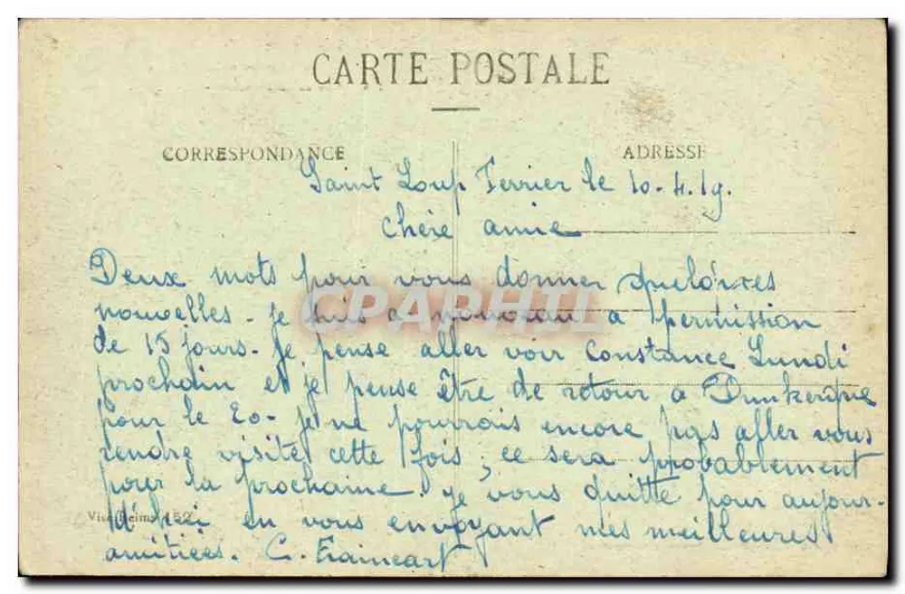 Reims nos anos de bombardeios 1914-18 — Rue de Clairmarais — Editor E. Dabets, Reims - Verso