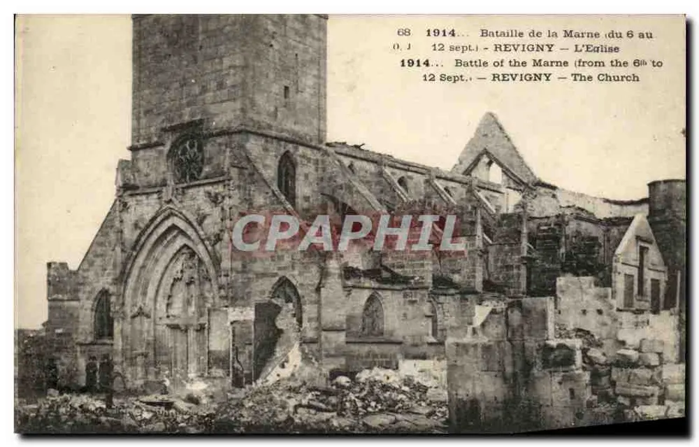 Revigny — Die Kirche nach der Schlacht an der Marne — 1914 - Vorderseite
