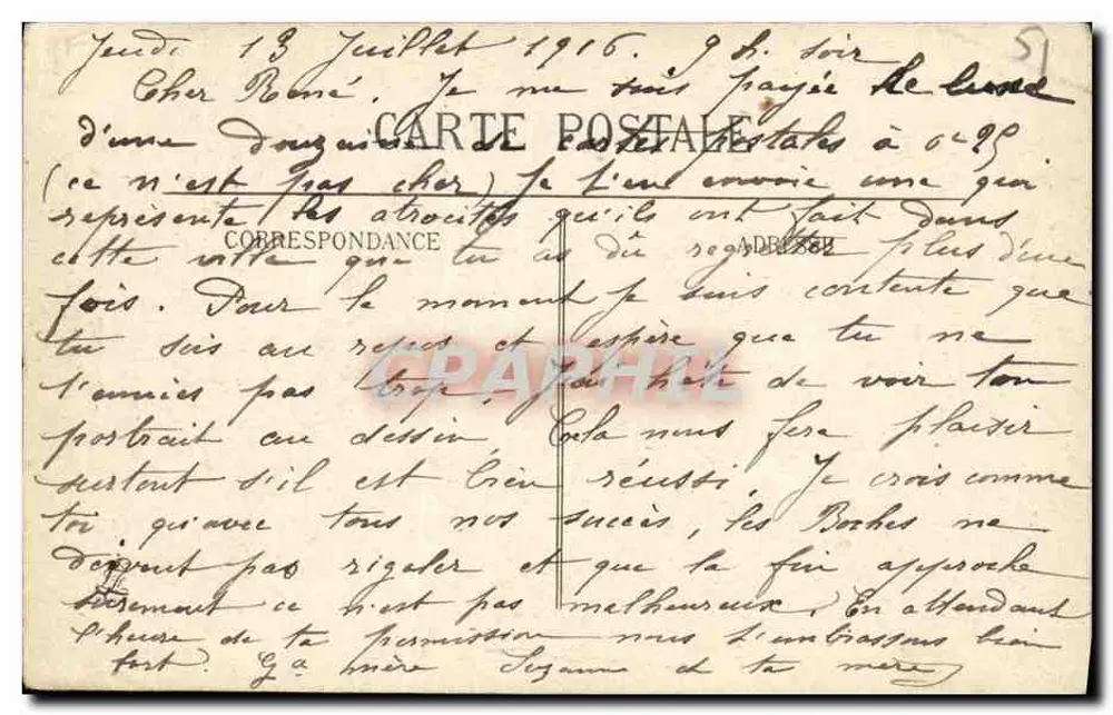 Wirkung des deutschen Bombenangriffs in Reims — 13. Juli 1916 — Serie 323 - Rückseite