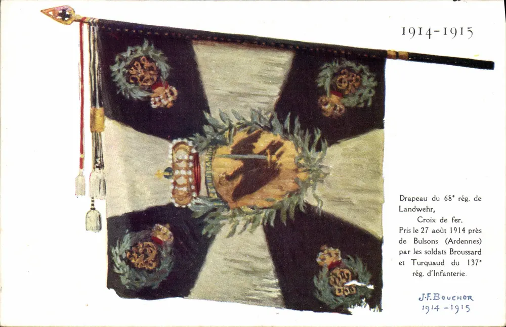 Flagge des 68. Landwehr-Regiments — Eisenkreuz — J.F. Bouchor 1914-1915 - Vorderseite