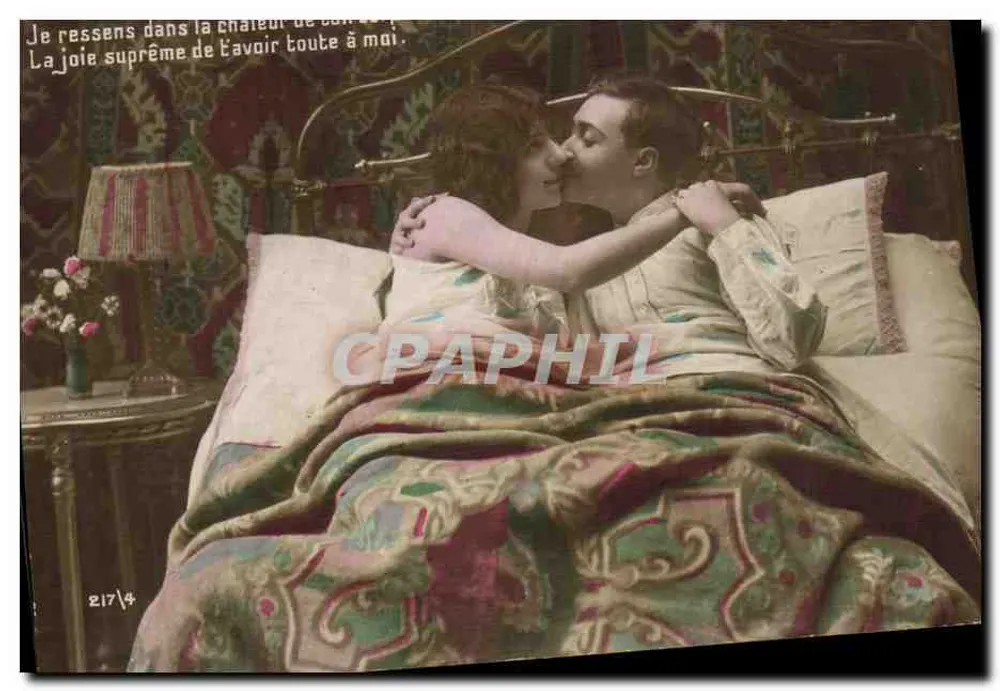 Liebendes Paar im Bett — gedruckter Text — Nr. 217/4 - Vorderseite