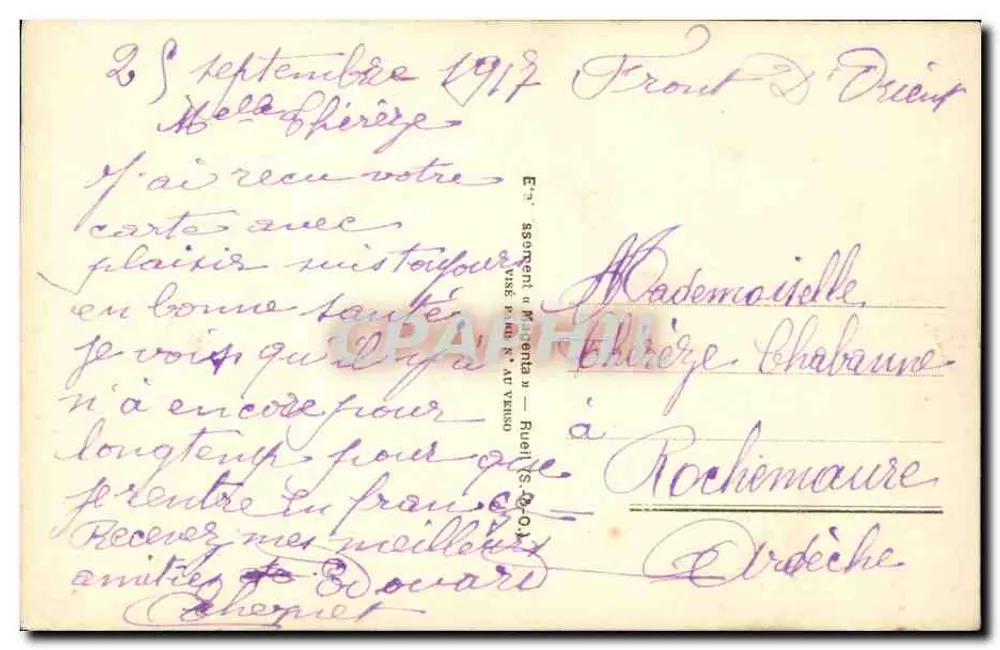 Échelle d'Amour du Poilu — Éditeur Rex, n° 753 - Verso