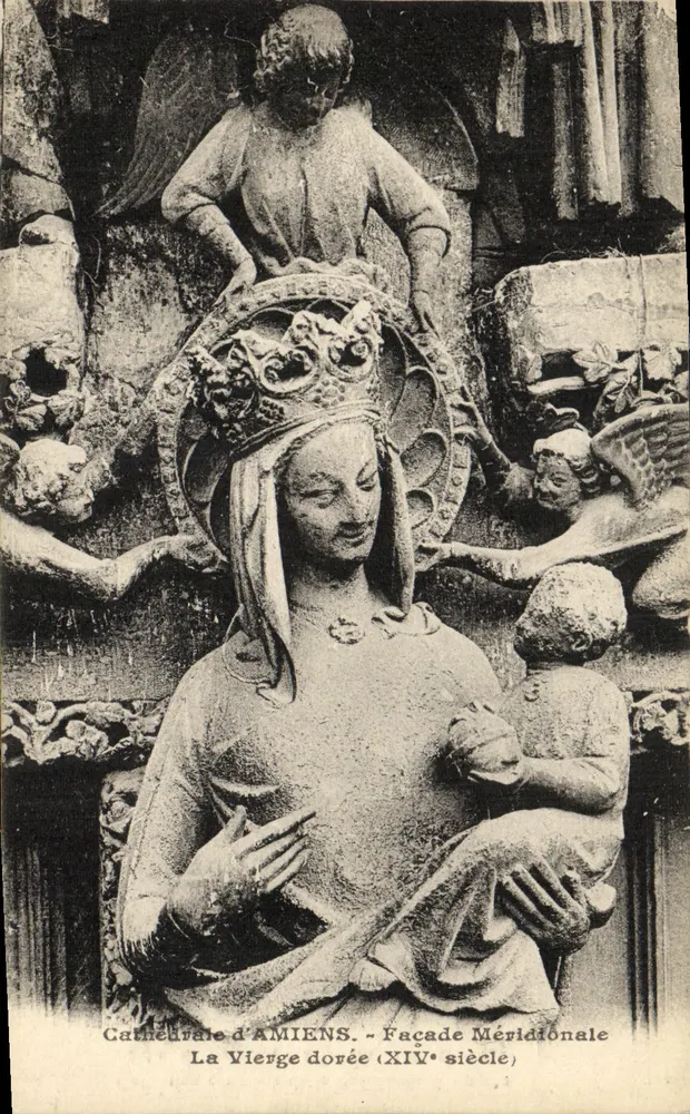 Kathedrale von Amiens - Südseite, Die Gekrönte Jungfrau (14. Jahrhundert) - Vorderseite