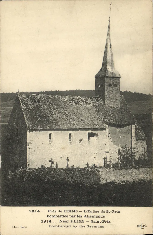 Saint-Prix — Geschossene Kirche 1914 — Verlag E. Le Dey, 14. Serie - Vorderseite