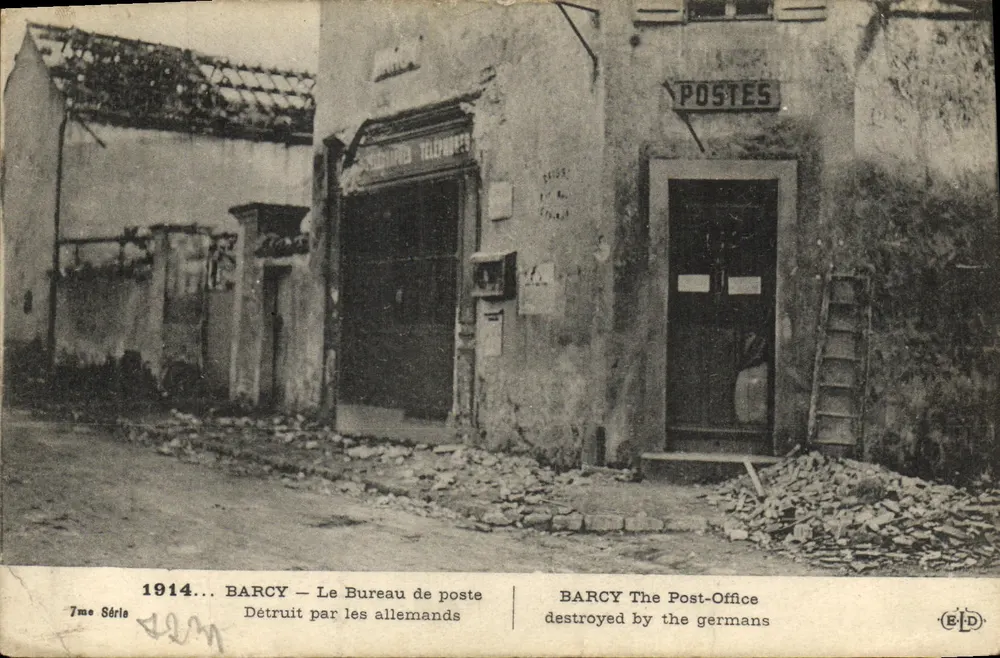 Barcy — Postamt zerstört von den Deutschen — E.D. 7. Serie - Vorderseite