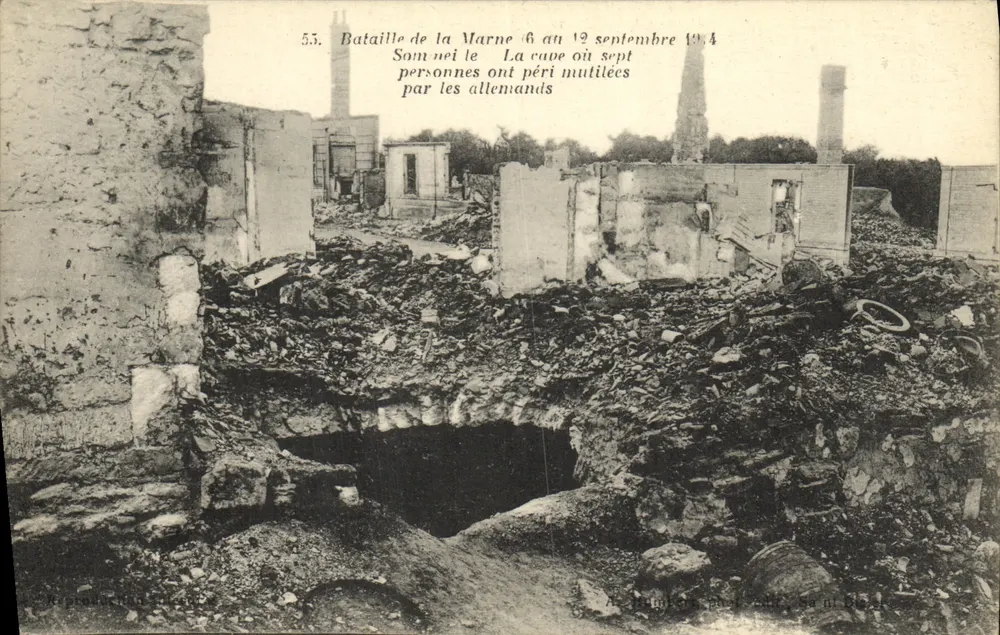 Schlacht an der Marne — 6. bis 12. September 1914 — Die Keller, in dem sieben Menschen von den Deutschen verstümmelt und getötet wurden — n°55 - Vorderseite